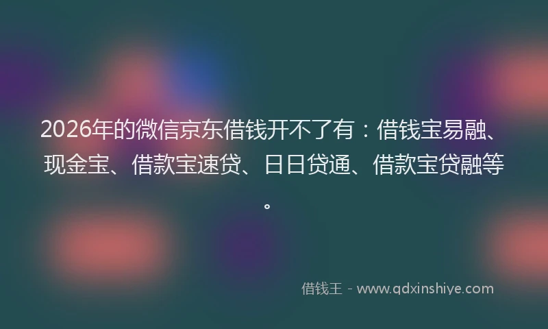 2026年的微信京东借钱开不了有：借钱宝易融、现金宝、借款宝速贷、日日贷通、借款宝贷融等。