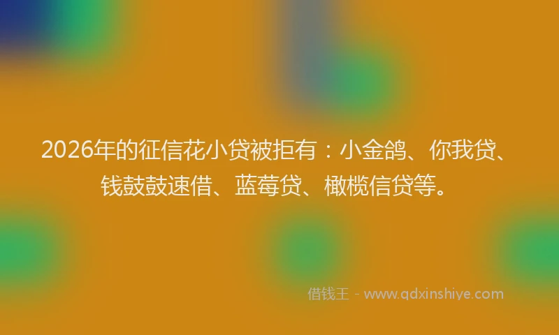 2026年的征信花小贷被拒有：小金鸽、你我贷、钱鼓鼓速借、蓝莓贷、橄榄信贷等。