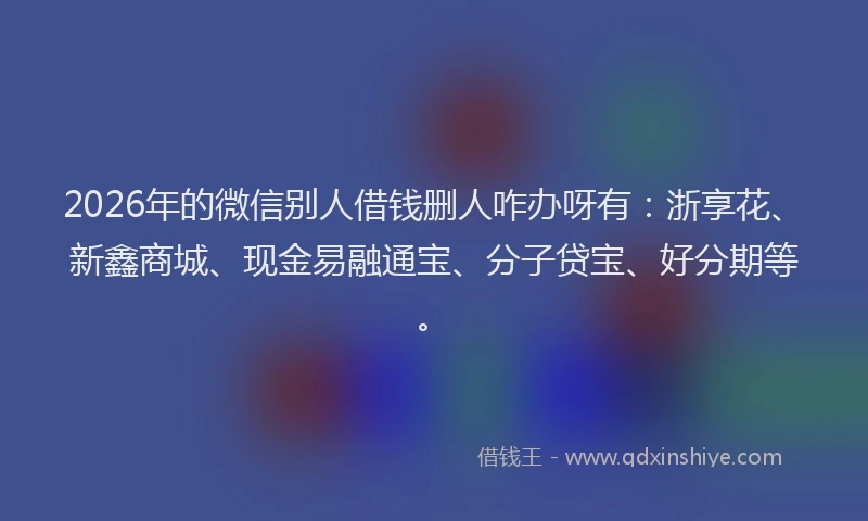 2026年的微信别人借钱删人咋办呀有：浙享花、新鑫商城、现金易融通宝、分子贷宝、好分期等。