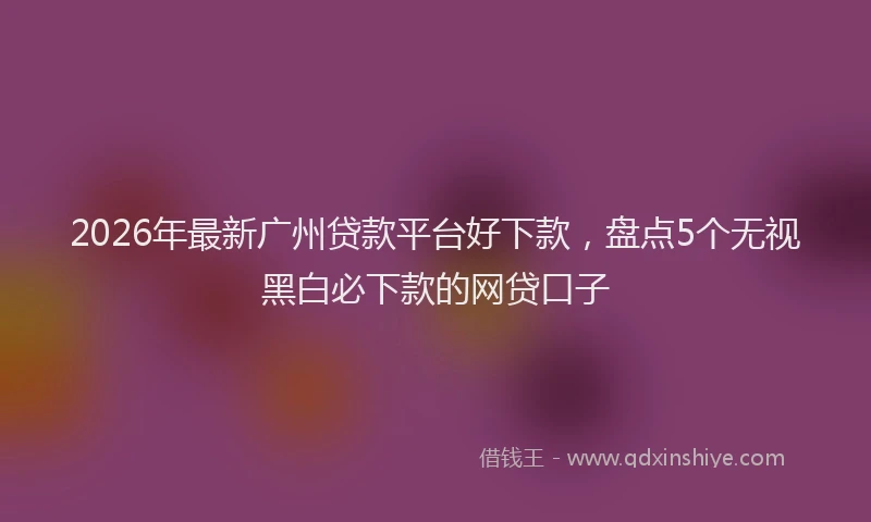 2026年最新广州贷款平台好下款，盘点5个无视黑白必下款的网贷口子