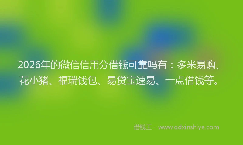 2026年的微信信用分借钱可靠吗有：多米易购、花小猪、福瑞钱包、易贷宝速易、一点借钱等。