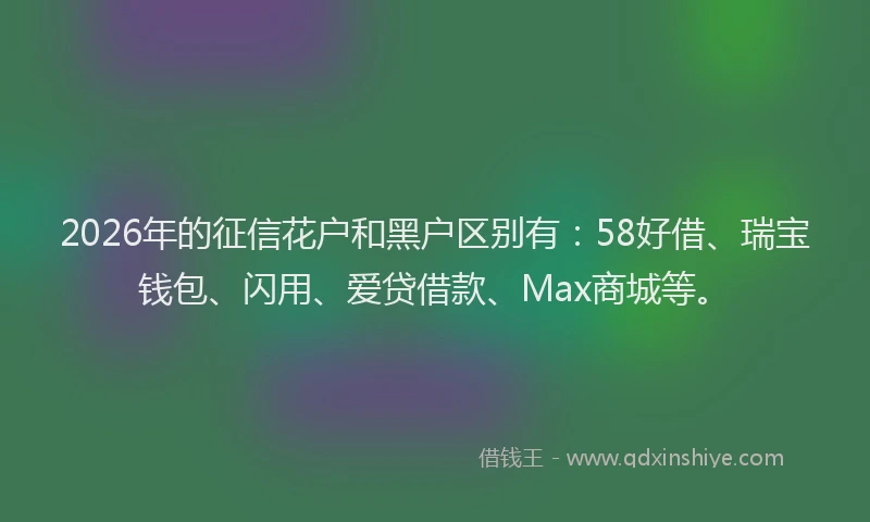 2026年的征信花户和黑户区别有：58好借、瑞宝钱包、闪用、爱贷借款、Max商城等。