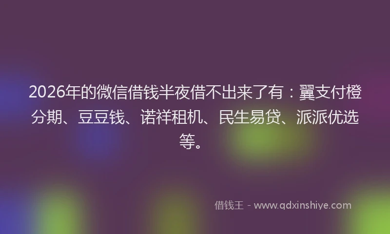 2026年的微信借钱半夜借不出来了有：翼支付橙分期、豆豆钱、诺祥租机、民生易贷、派派优选等。