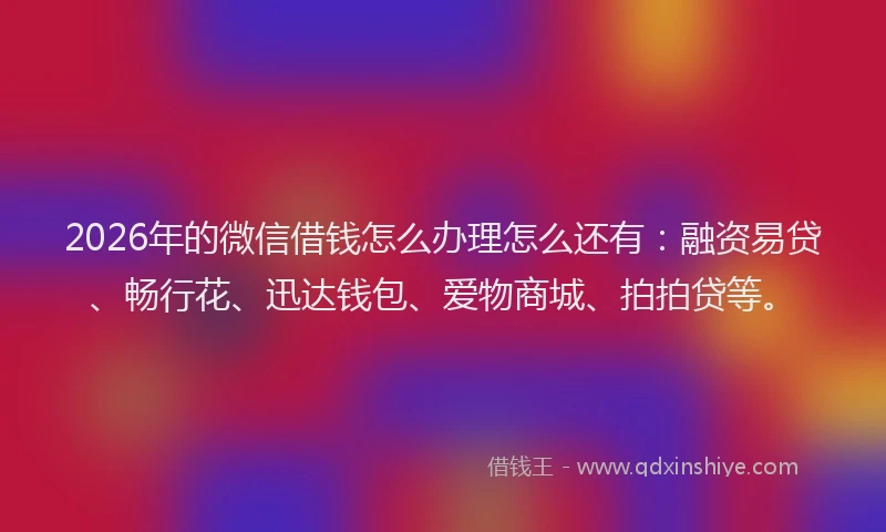 2026年的微信借钱怎么办理怎么还有：融资易贷、畅行花、迅达钱包、爱物商城、拍拍贷等。