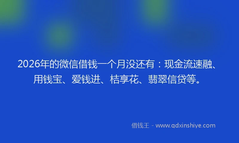 2026年的微信借钱一个月没还有：现金流速融、用钱宝、爱钱进、桔享花、翡翠信贷等。