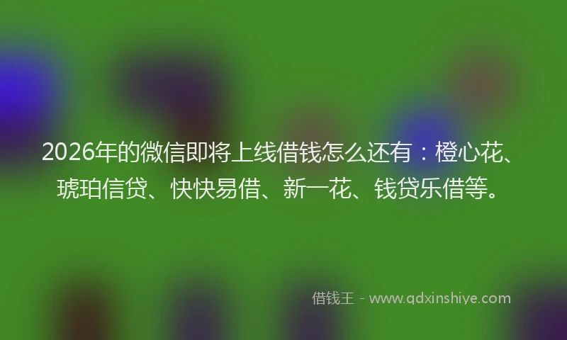2026年的微信即将上线借钱怎么还有：橙心花、琥珀信贷、快快易借、新一花、钱贷乐借等。