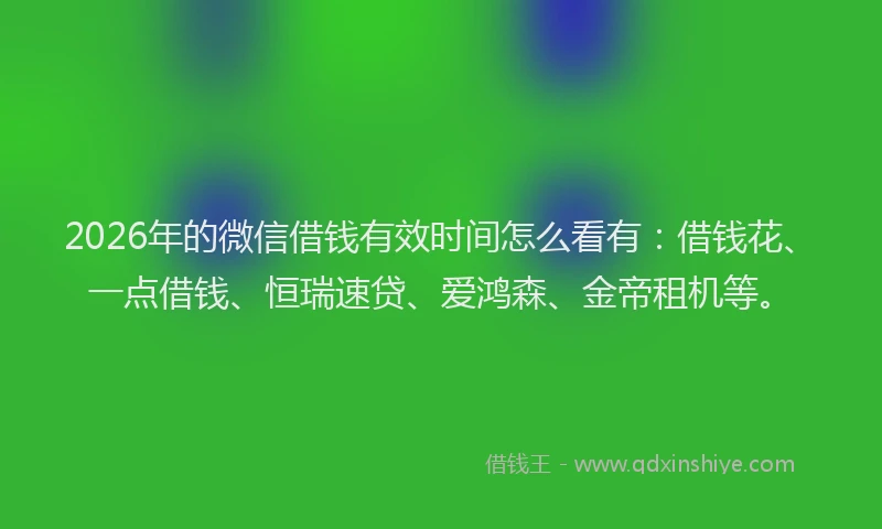 2026年的微信借钱有效时间怎么看有：借钱花、一点借钱、恒瑞速贷、爱鸿森、金帝租机等。