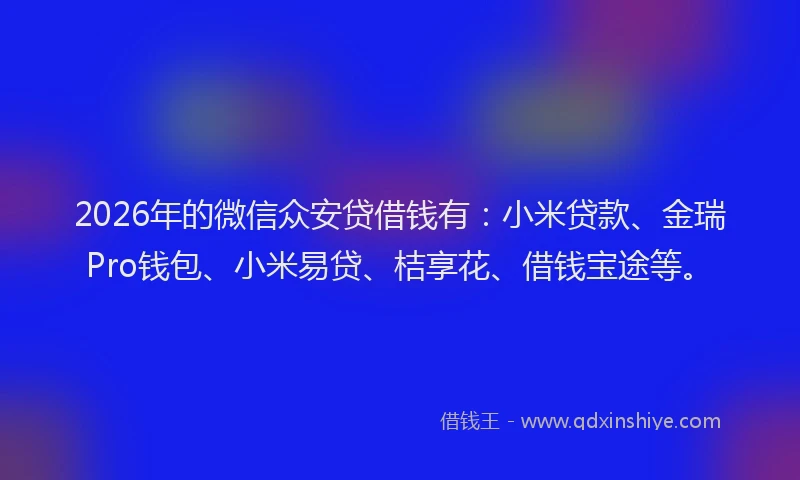 2026年的微信众安贷借钱有：小米贷款、金瑞Pro钱包、小米易贷、桔享花、借钱宝途等。