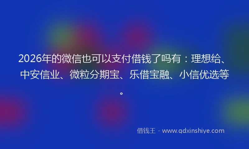 2026年的微信也可以支付借钱了吗有：理想给、中安信业、微粒分期宝、乐借宝融、小信优选等。