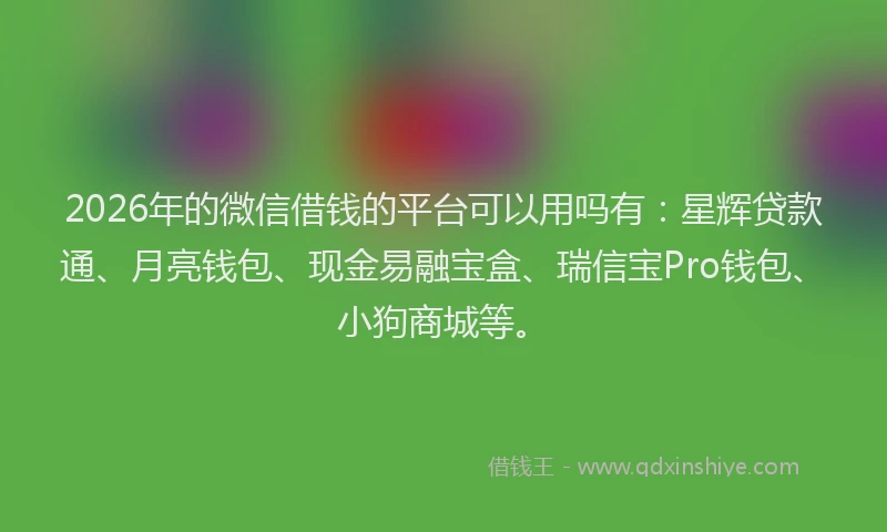 2026年的微信借钱的平台可以用吗有：星辉贷款通、月亮钱包、现金易融宝盒、瑞信宝Pro钱包、小狗商城等。