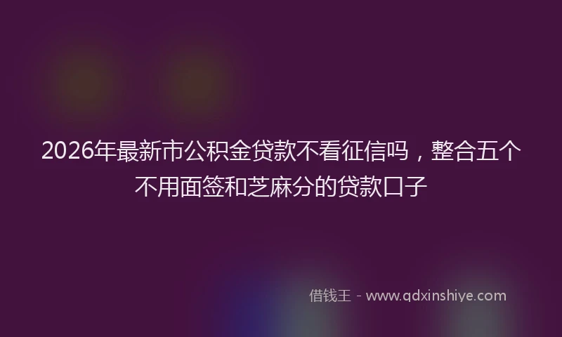 2026年最新市公积金贷款不看征信吗，整合五个不用面签和芝麻分的贷款口子