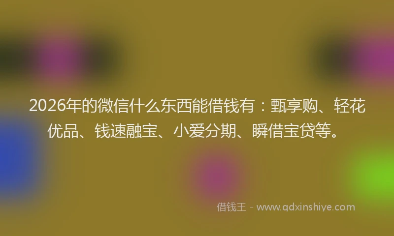 2026年的微信什么东西能借钱有：甄享购、轻花优品、钱速融宝、小爱分期、瞬借宝贷等。