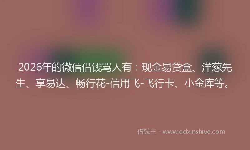 2026年的微信借钱骂人有：现金易贷盒、洋葱先生、享易达、畅行花-信用飞-飞行卡、小金库等。