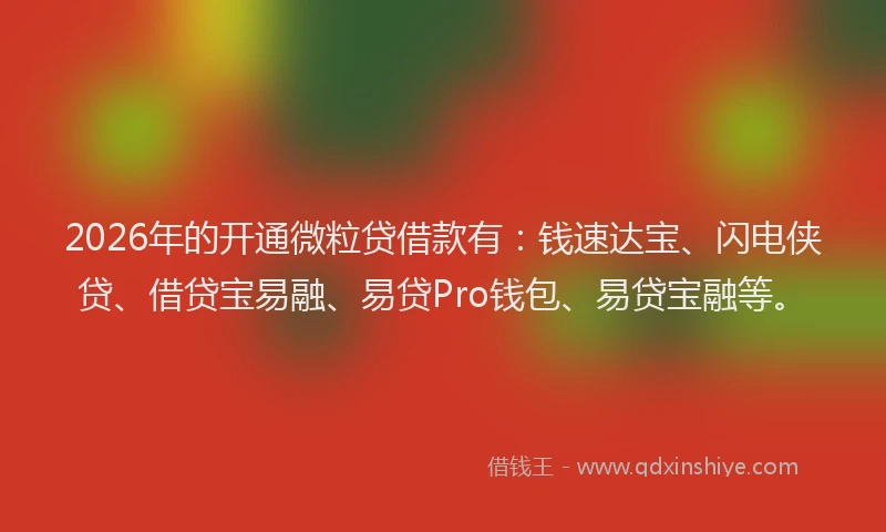 2026年的开通微粒贷借款有：钱速达宝、闪电侠贷、借贷宝易融、易贷Pro钱包、易贷宝融等。
