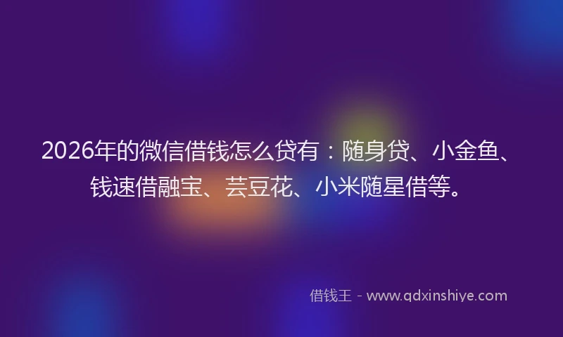 2026年的微信借钱怎么贷有：随身贷、小金鱼、钱速借融宝、芸豆花、小米随星借等。