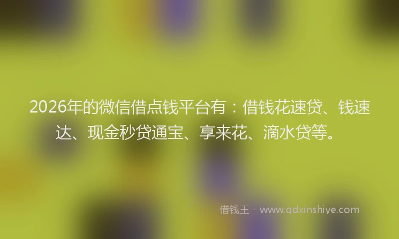 2026年的微信借点钱平台有：借钱花速贷、钱速达、现金秒贷通宝、享来花、滴水贷等。