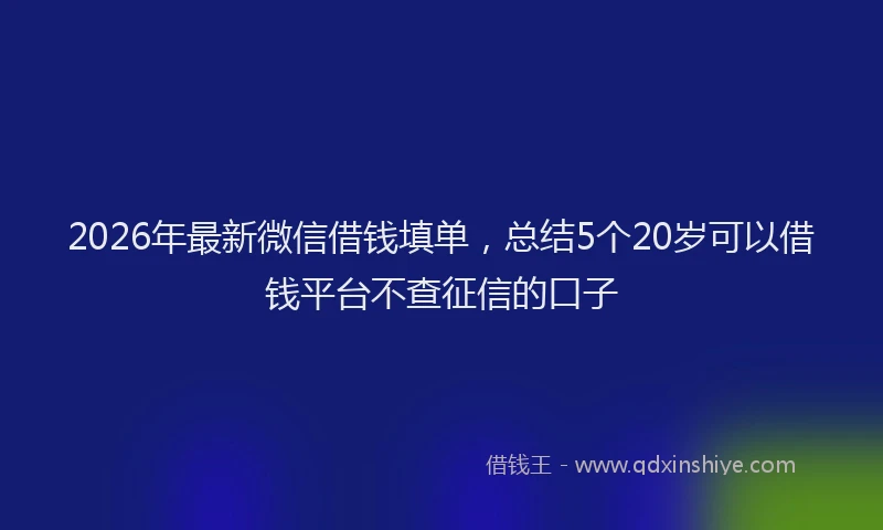 2026年最新微信借钱填单，总结5个20岁可以借钱平台不查征信的口子