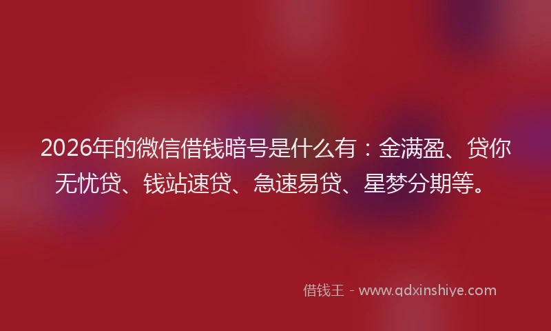 2026年的微信借钱暗号是什么有：金满盈、贷你无忧贷、钱站速贷、急速易贷、星梦分期等。