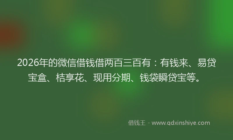 2026年的微信借钱借两百三百有：有钱来、易贷宝盒、桔享花、现用分期、钱袋瞬贷宝等。