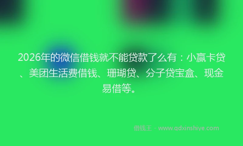 2026年的微信借钱就不能贷款了么有：小赢卡贷、美团生活费借钱、珊瑚贷、分子贷宝盒、现金易借等。