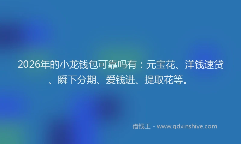 2026年的小龙钱包可靠吗有：元宝花、洋钱速贷、瞬下分期、爱钱进、提取花等。