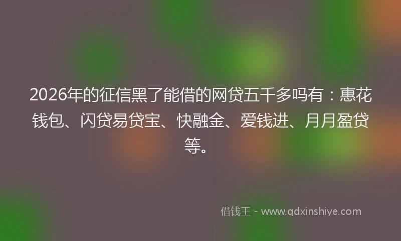 2026年的征信黑了能借的网贷五千多吗有：惠花钱包、闪贷易贷宝、快融金、爱钱进、月月盈贷等。