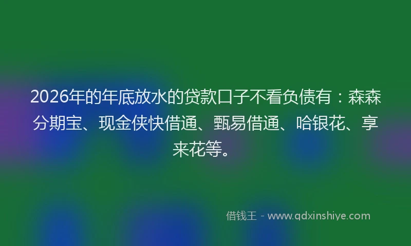 2026年的年底放水的贷款口子不看负债有：森森分期宝、现金侠快借通、甄易借通、哈银花、享来花等。
