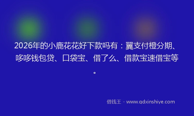 2026年的小鹿花花好下款吗有:翼支付橙分期、哆哆钱包贷、口袋宝、借了么、借款宝速借宝等。