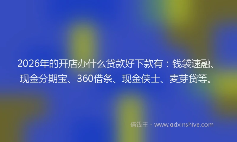 2026年的开店办什么贷款好下款有：钱袋速融、现金分期宝、360借条、现金侠士、麦芽贷等。