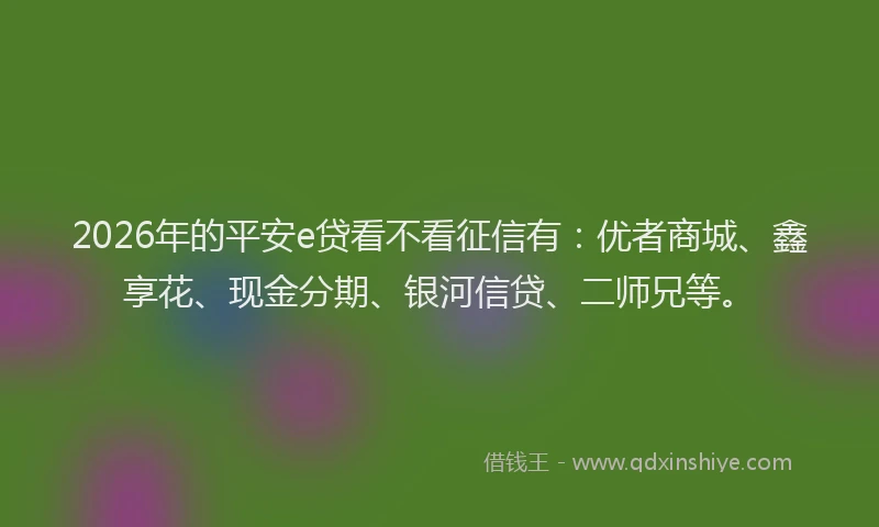 2026年的平安e贷看不看征信有：优者商城、鑫享花、现金分期、银河信贷、二师兄等。