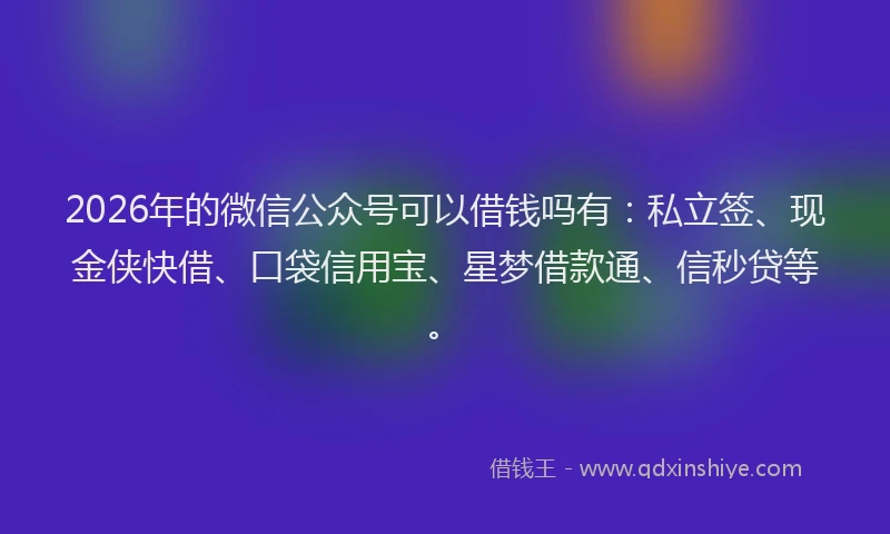 2026年的微信公众号可以借钱吗有：私立签、现金侠快借、口袋信用宝、星梦借款通、信秒贷等。