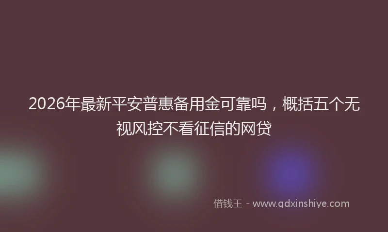 2026年最新平安普惠备用金可靠吗，概括五个无视风控不看征信的网贷