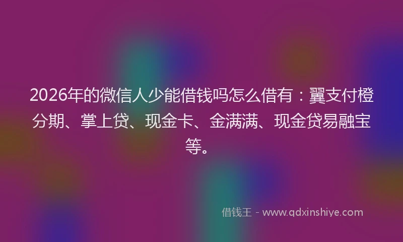 2026年的微信人少能借钱吗怎么借有：翼支付橙分期、掌上贷、现金卡、金满满、现金贷易融宝等。