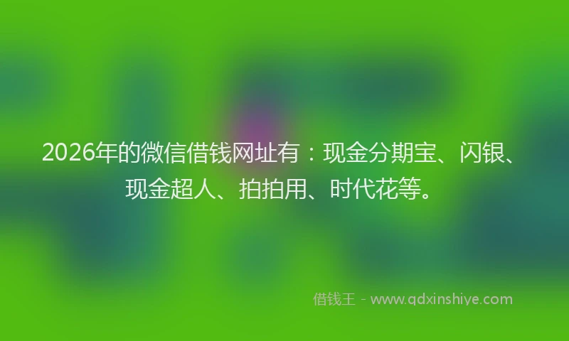 2026年的微信借钱网址有：现金分期宝、闪银、现金超人、拍拍用、时代花等。