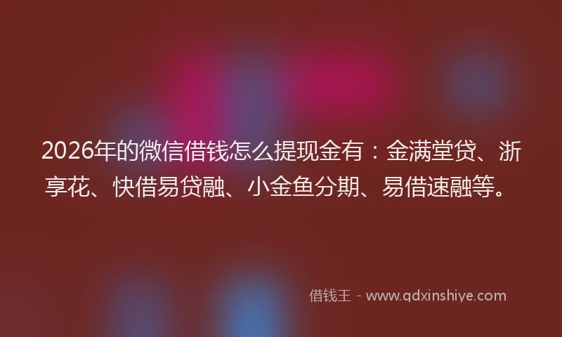 2026年的微信借钱怎么提现金有：金满堂贷、浙享花、快借易贷融、小金鱼分期、易借速融等。