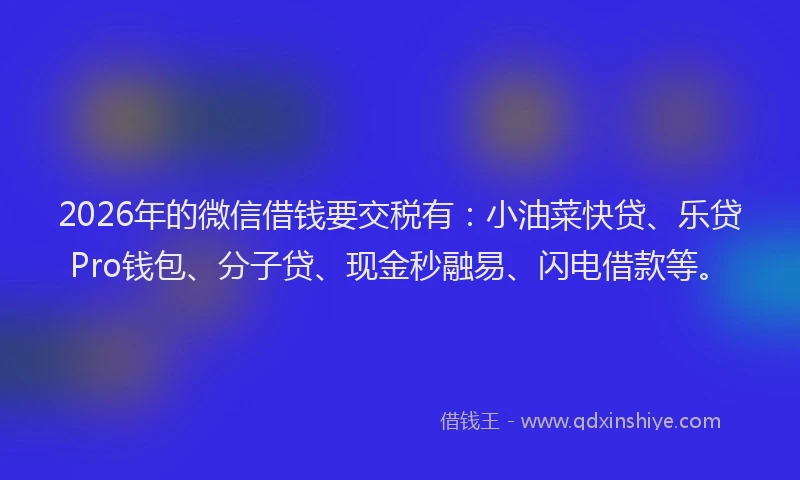2026年的微信借钱要交税有：小油菜快贷、乐贷Pro钱包、分子贷、现金秒融易、闪电借款等。