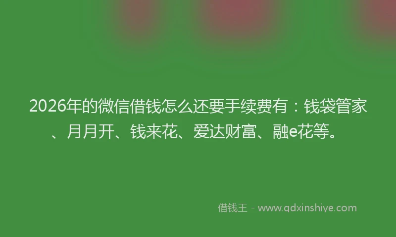 2026年的微信借钱怎么还要手续费有：钱袋管家、月月开、钱来花、爱达财富、融e花等。