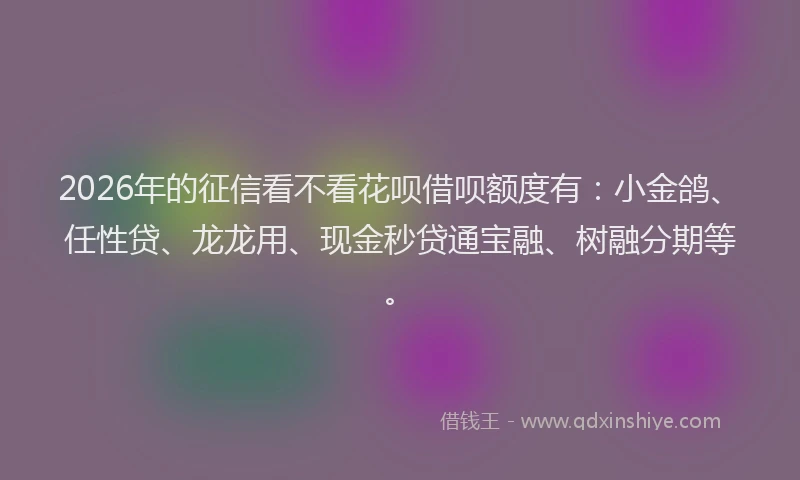 2026年的征信看不看花呗借呗额度有：小金鸽、任性贷、龙龙用、现金秒贷通宝融、树融分期等。