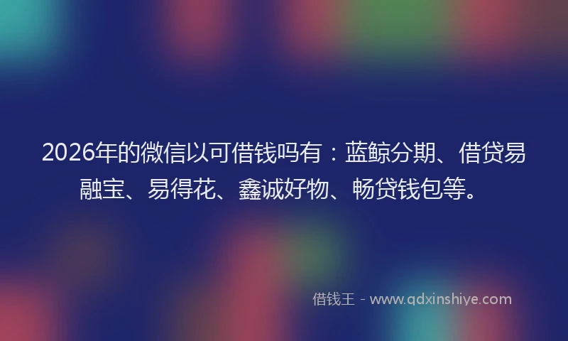 2026年的微信以可借钱吗有：蓝鲸分期、借贷易融宝、易得花、鑫诚好物、畅贷钱包等。