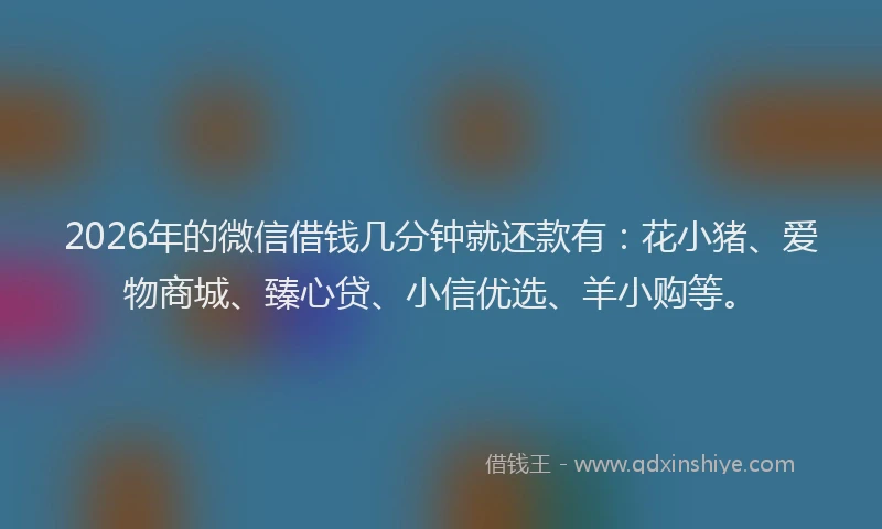 2026年的微信借钱几分钟就还款有：花小猪、爱物商城、臻心贷、小信优选、羊小购等。