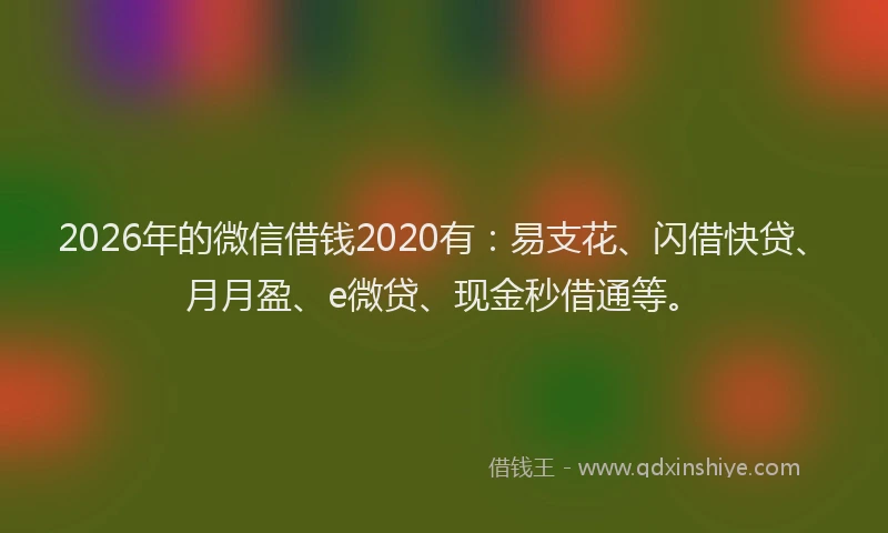 2026年的微信借钱2020有：易支花、闪借快贷、月月盈、e微贷、现金秒借通等。