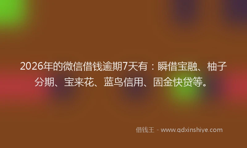 2026年的微信借钱逾期7天有：瞬借宝融、柚子分期、宝来花、蓝鸟信用、固金快贷等。