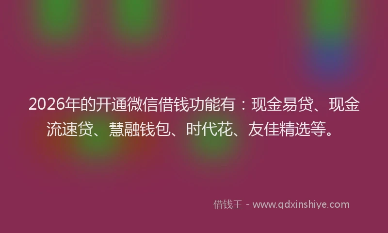 2026年的开通微信借钱功能有：现金易贷、现金流速贷、慧融钱包、时代花、友佳精选等。