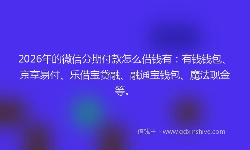 2026年的微信分期付款怎么借钱有：有钱钱包、京享易付、乐借宝贷融、融通宝钱包、魔法现金等。