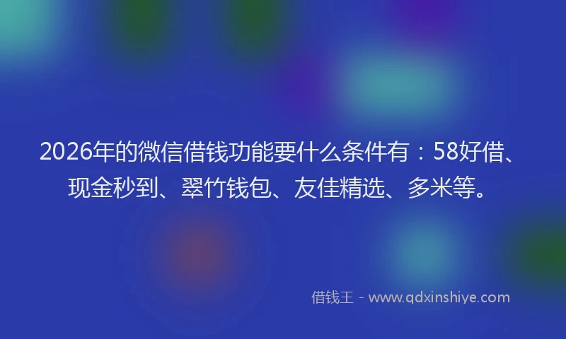 2026年的微信借钱功能要什么条件有：58好借、现金秒到、翠竹钱包、友佳精选、多米等。