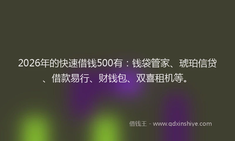 2026年的快速借钱500有：钱袋管家、琥珀信贷、借款易行、财钱包、双喜租机等。