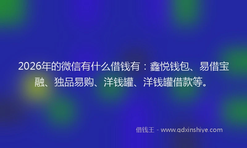 2026年的微信有什么借钱有：鑫悦钱包、易借宝融、独品易购、洋钱罐、洋钱罐借款等。
