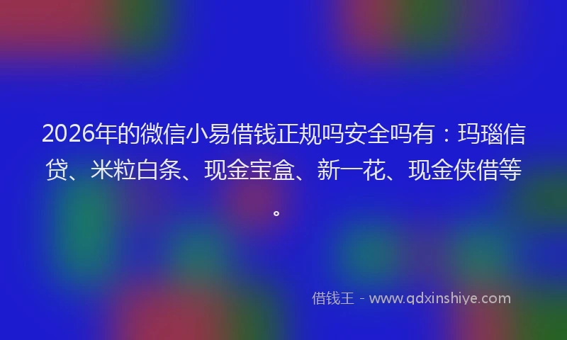 2026年的微信小易借钱正规吗安全吗有：玛瑙信贷、米粒白条、现金宝盒、新一花、现金侠借等。