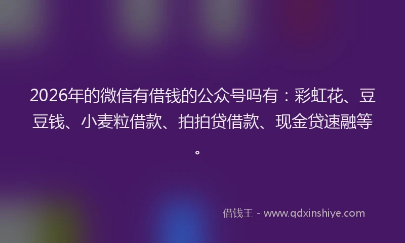 2026年的微信有借钱的公众号吗有：彩虹花、豆豆钱、小麦粒借款、拍拍贷借款、现金贷速融等。