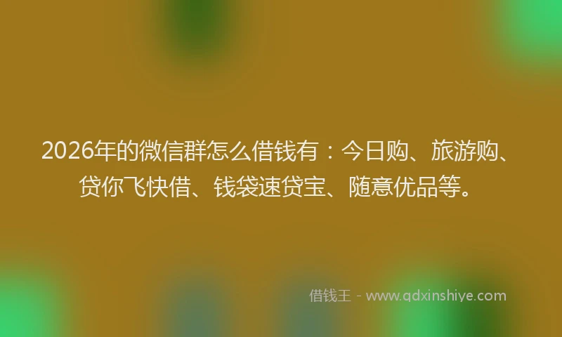 2026年的微信群怎么借钱有：今日购、旅游购、贷你飞快借、钱袋速贷宝、随意优品等。